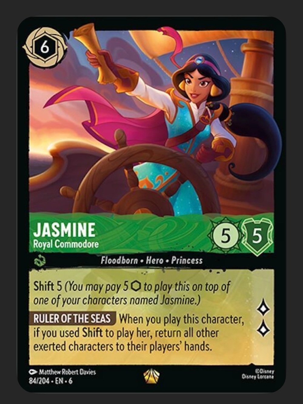 Disney Jasmine Royal Commodore Trading Card — Disney’s Lorcana — Legendary